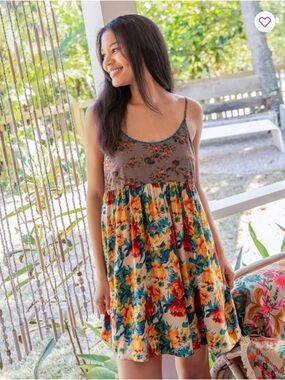NATURAL LIFE Floral Mini Dress in Brown, Yellow, Teal